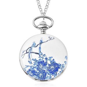 STRADA Peony Flower & Double Magpie Pattern Pocket Watch